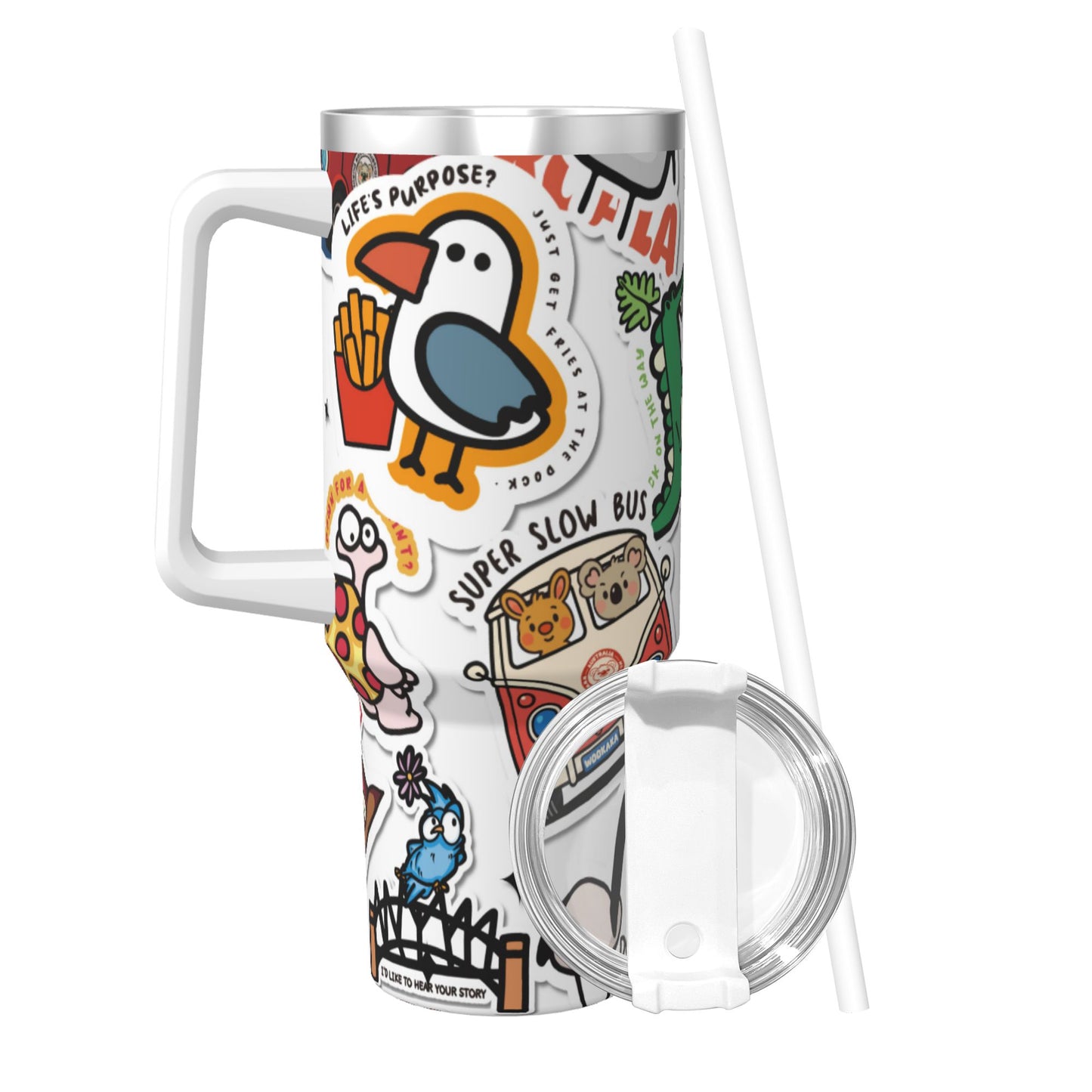 40oz Ice Bully With Handle And Straw Stainless Steel Vacuum Insulated Cup