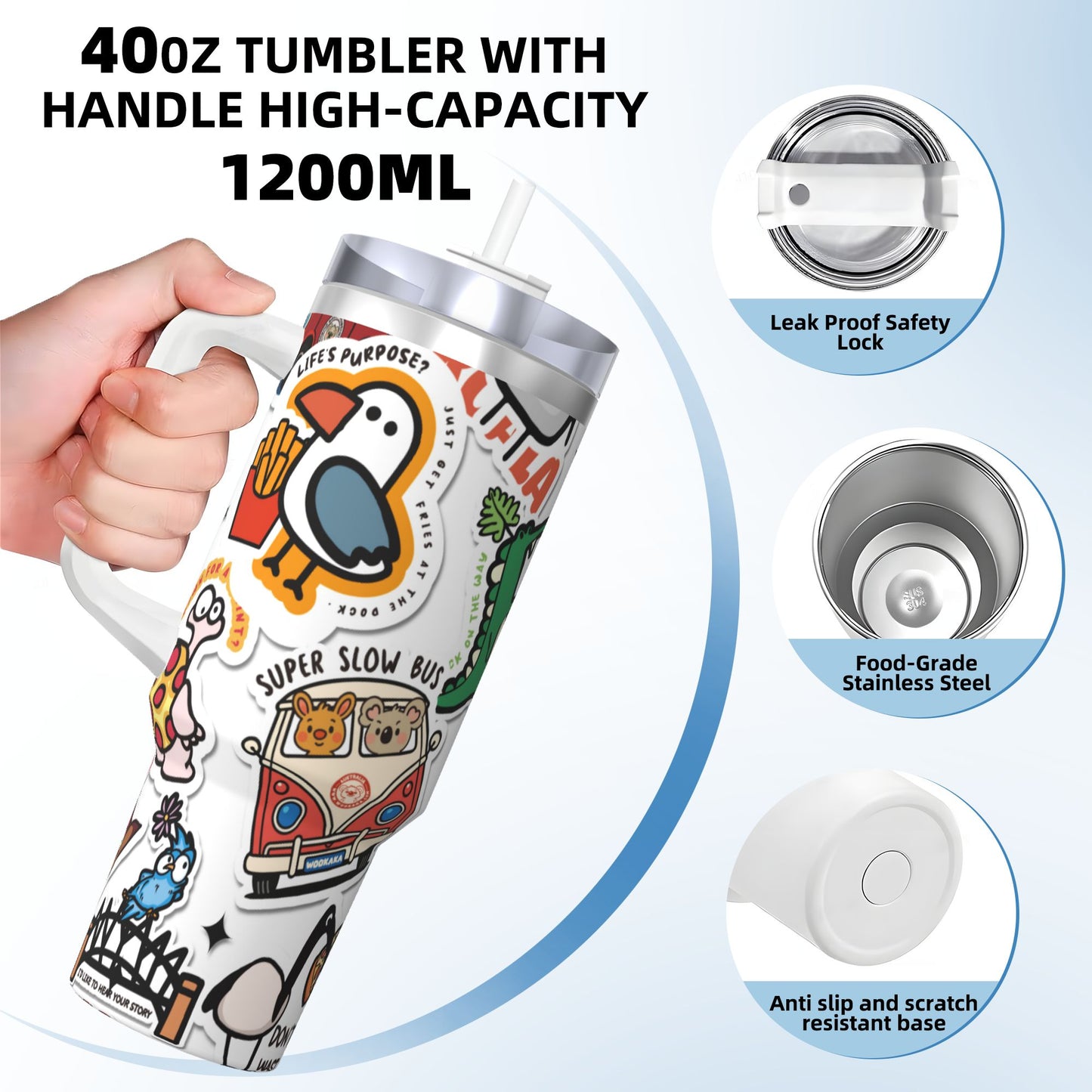 40oz Ice Bully With Handle And Straw Stainless Steel Vacuum Insulated Cup