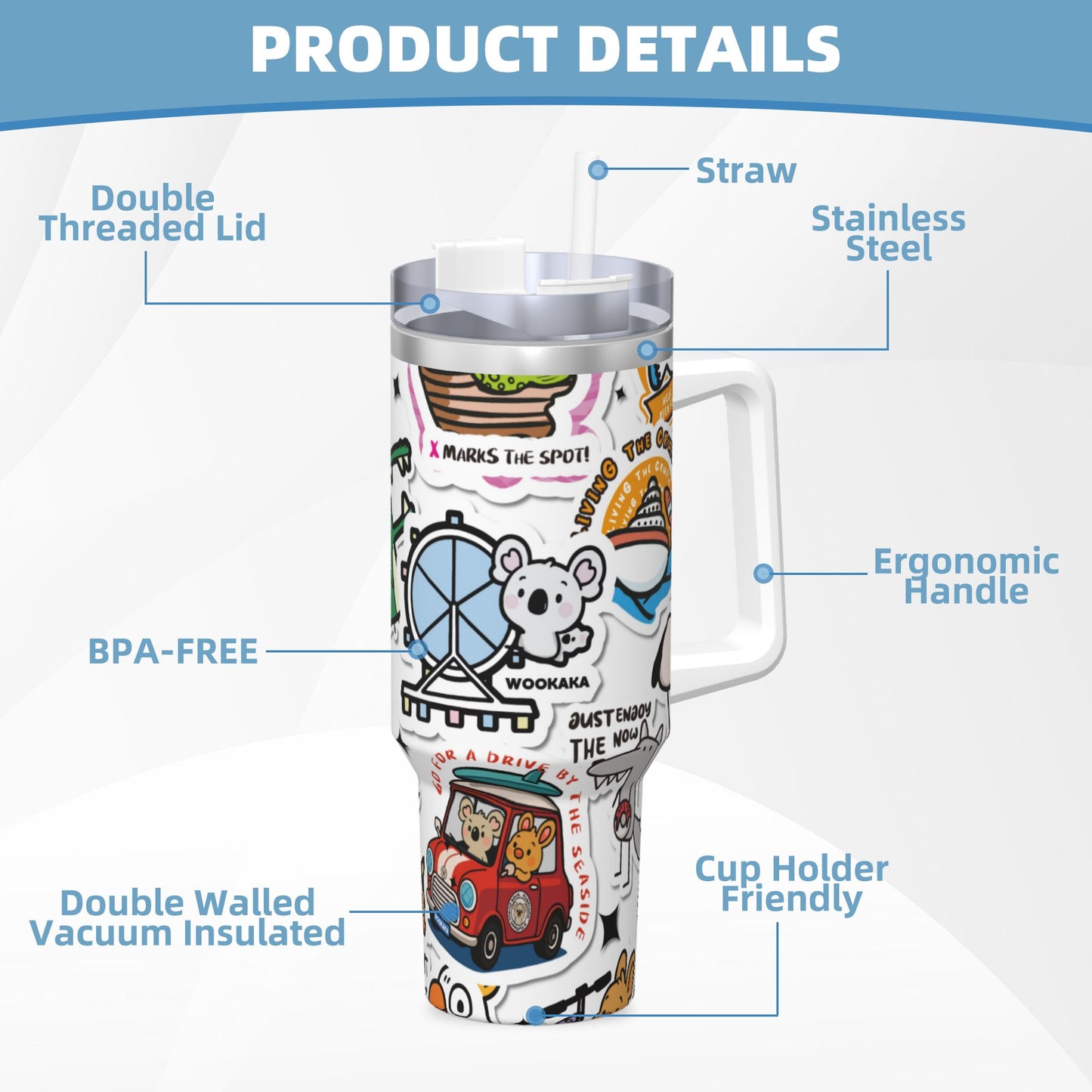40oz Ice Bully With Handle And Straw Stainless Steel Vacuum Insulated Cup