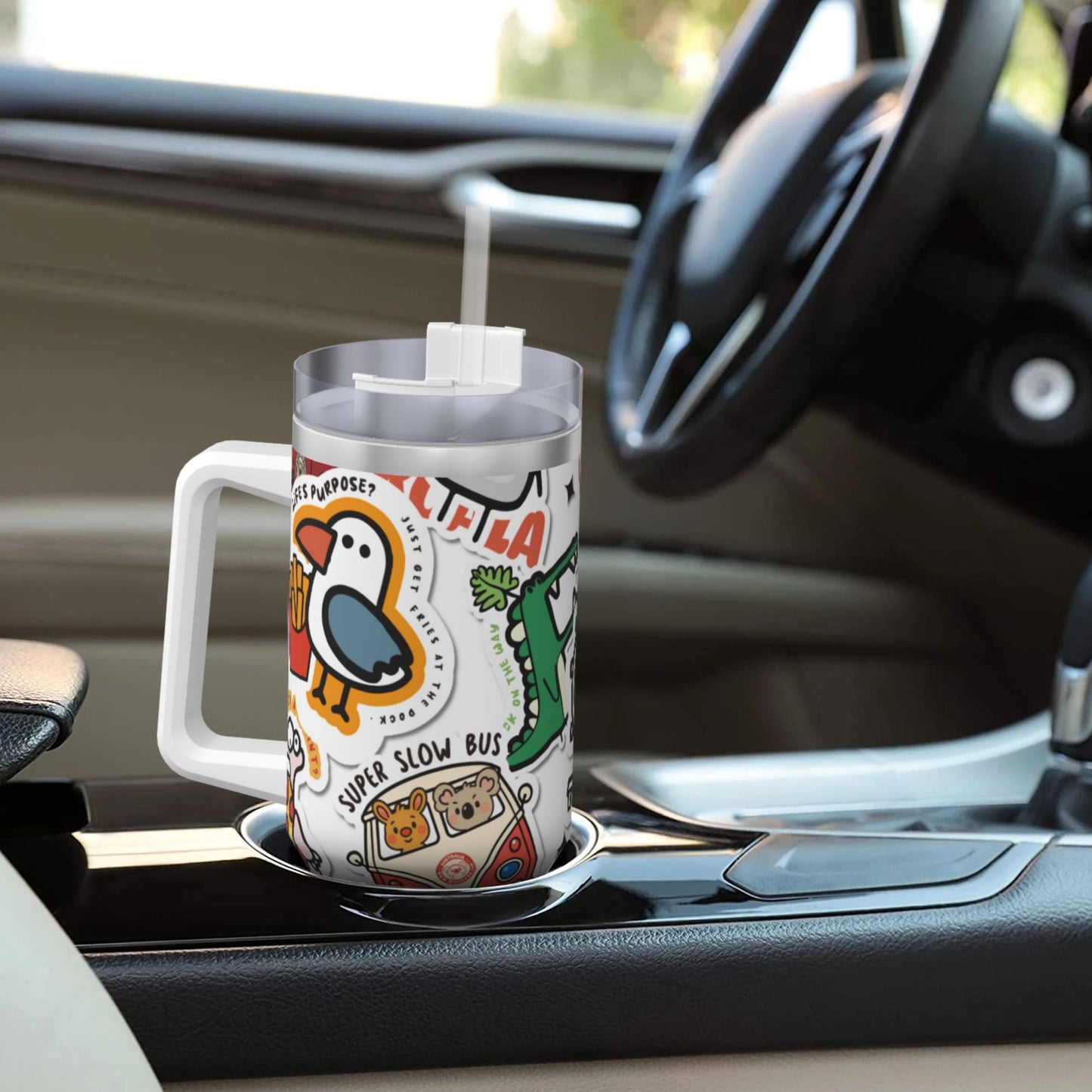 40oz Ice Bully With Handle And Straw Stainless Steel Vacuum Insulated Cup