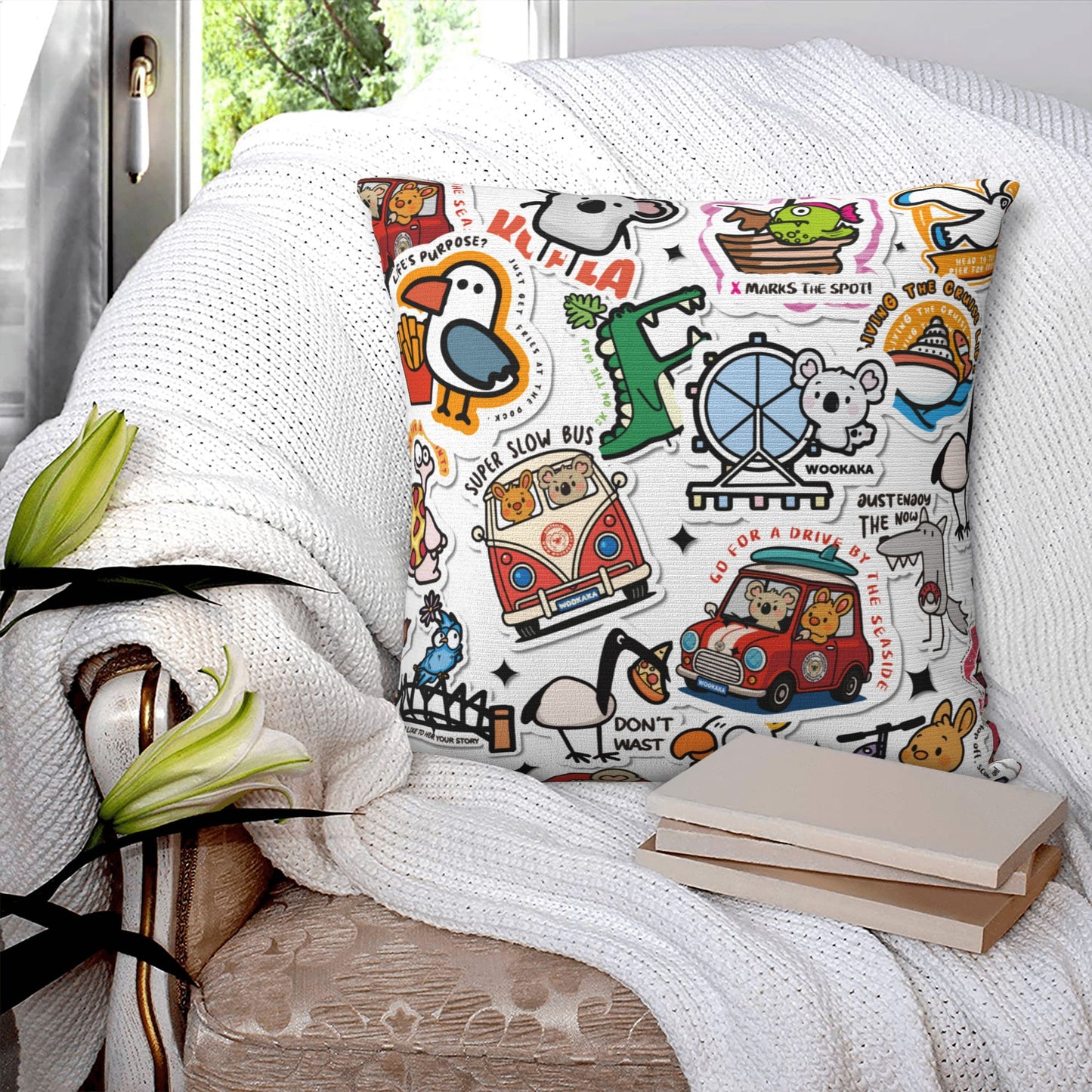 Cute Cartoon Square Pillow Cover