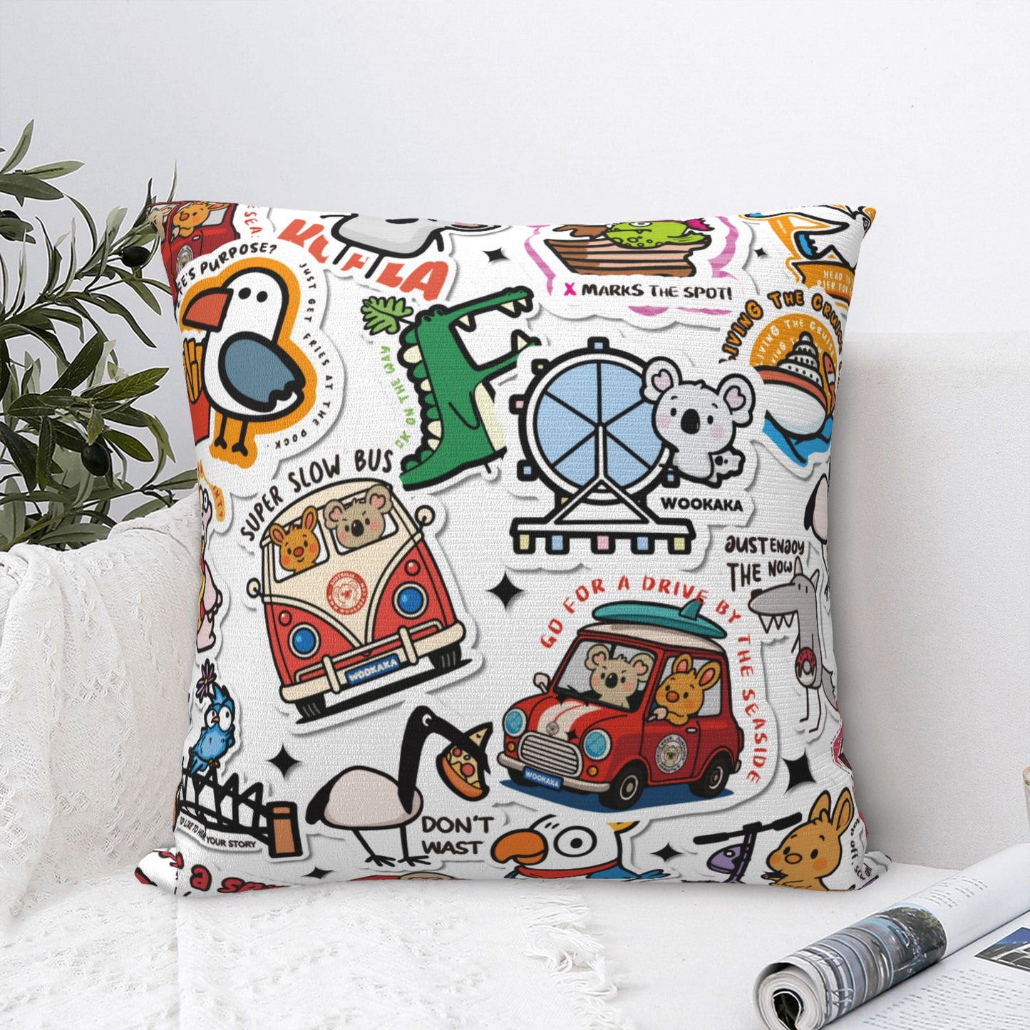 Cute Cartoon Square Pillow Cover