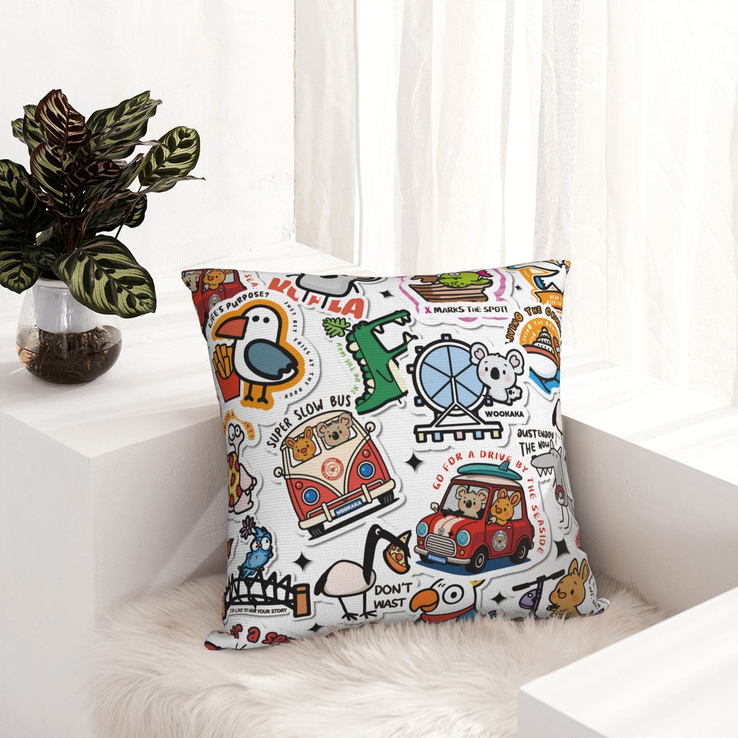 Cute Cartoon Square Pillow Cover