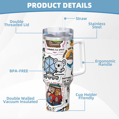 40oz Ice Bully With Handle And Straw Stainless Steel Vacuum Insulated Cup