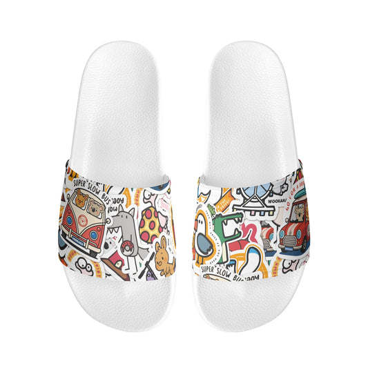 Kid's PVC Black and White House Slides Sandals Bathroom Slippers